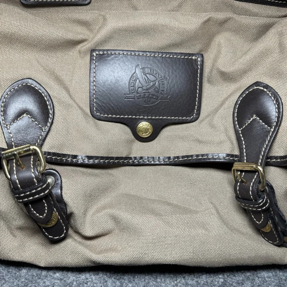 VTG Eddie Bauer Duffle Bag Canvas Leather Trim Ford Travel Utility Weekender